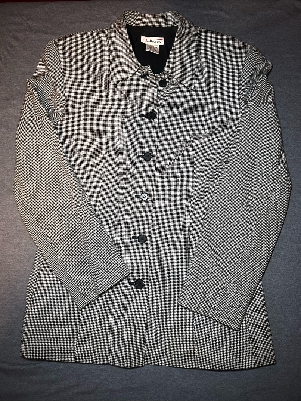 Talbots Black and White Houndstooth Single-Breasted Jacket